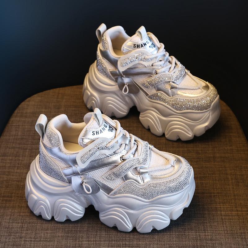 Мода 10СМ Воздушная сетка Микрофибра Кожа Вулканизированная Платформа Танкетка Балетки Удобные Летние Осенние Массивные Кроссовки Полые Женские Сандалии Обувь