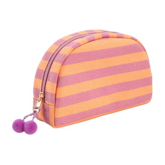 Косметичка в полоску из ракушки, холщовая, дорожная, органайзер для макияжа, портативная, милая косметичка с помпонами для женщин и девочек.