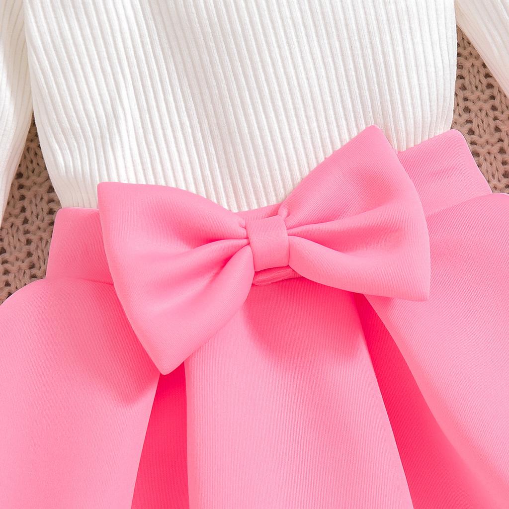 Костюм для девочек 9M-4Y с юбкой, весенне-осенний костюм принцессы с разрезом на плече, длинными рукавами и бантом с оборками на юбке