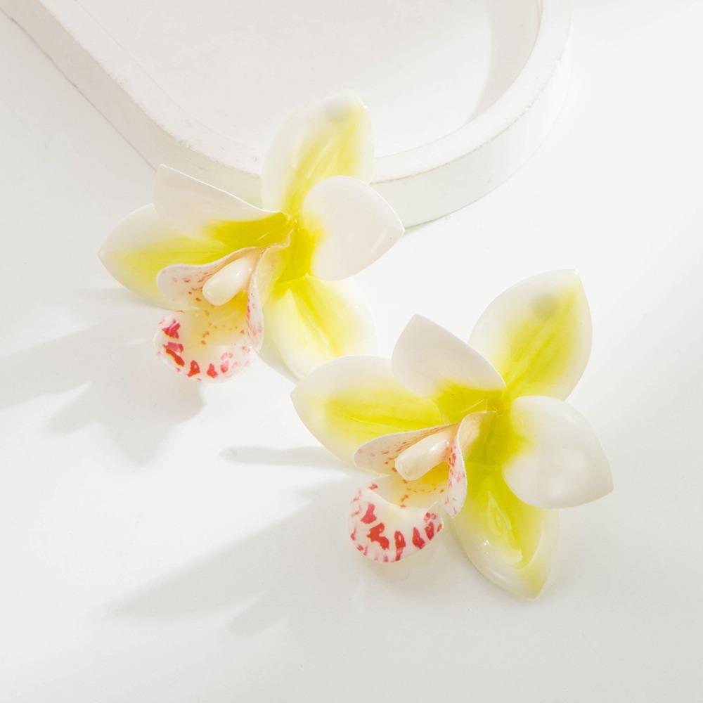 Silver Needle Flower Stud Earrings Epoxy Resin Vacation Style Earrings Women