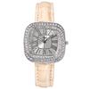 Simple Square Rhinestone Quartz Watch Casual Leather Women's Clock Wristwatch