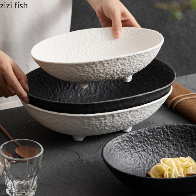 Четырехногая керамическая тарелка для фруктов, обеденная тарелка, тарелки для конфет, салатница, десертная миска, суповые тарелки, блюдо для димсамов, диск-подставка