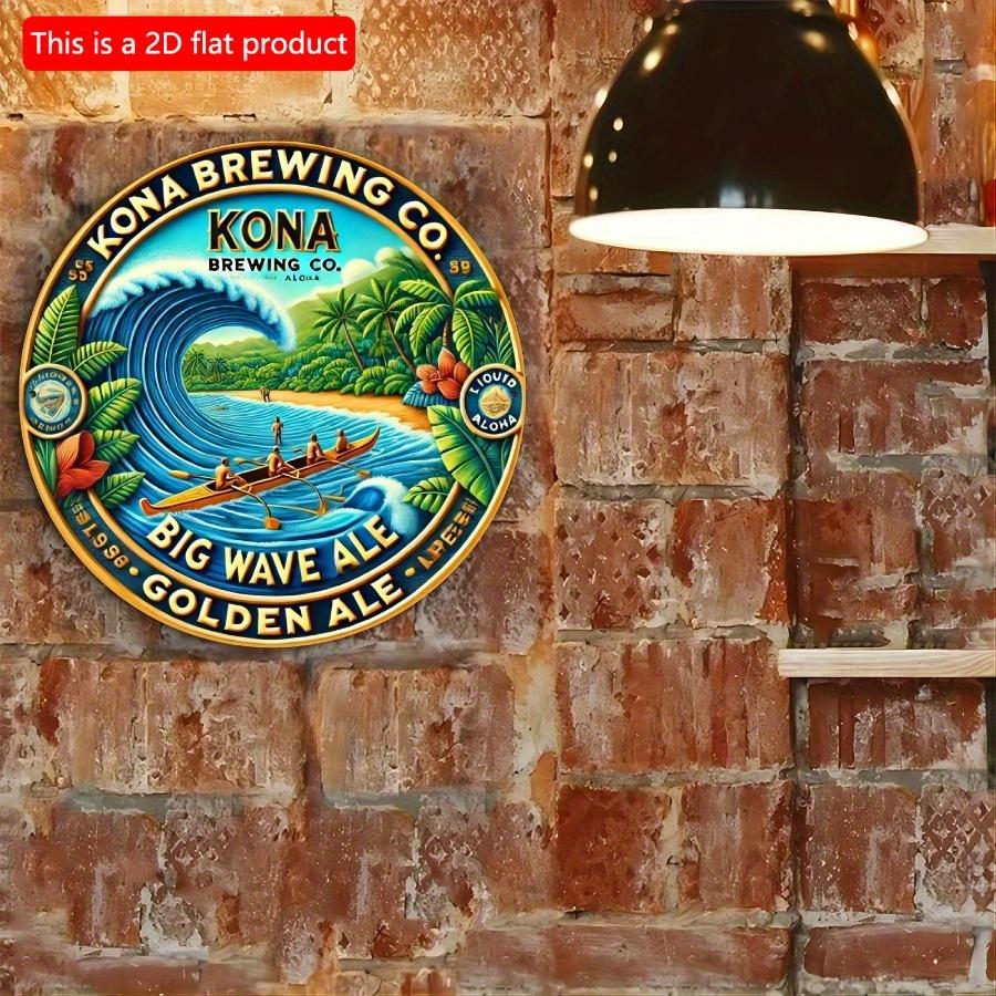 1pc 2d Flat Big Wave Ale Vintage Wooden Wall Decor Sign - 20cm Round Wooden Plaque for Indoor Outdoor, Farmhouse, Restaurant, Garden, Bar, Cafe, Gym
