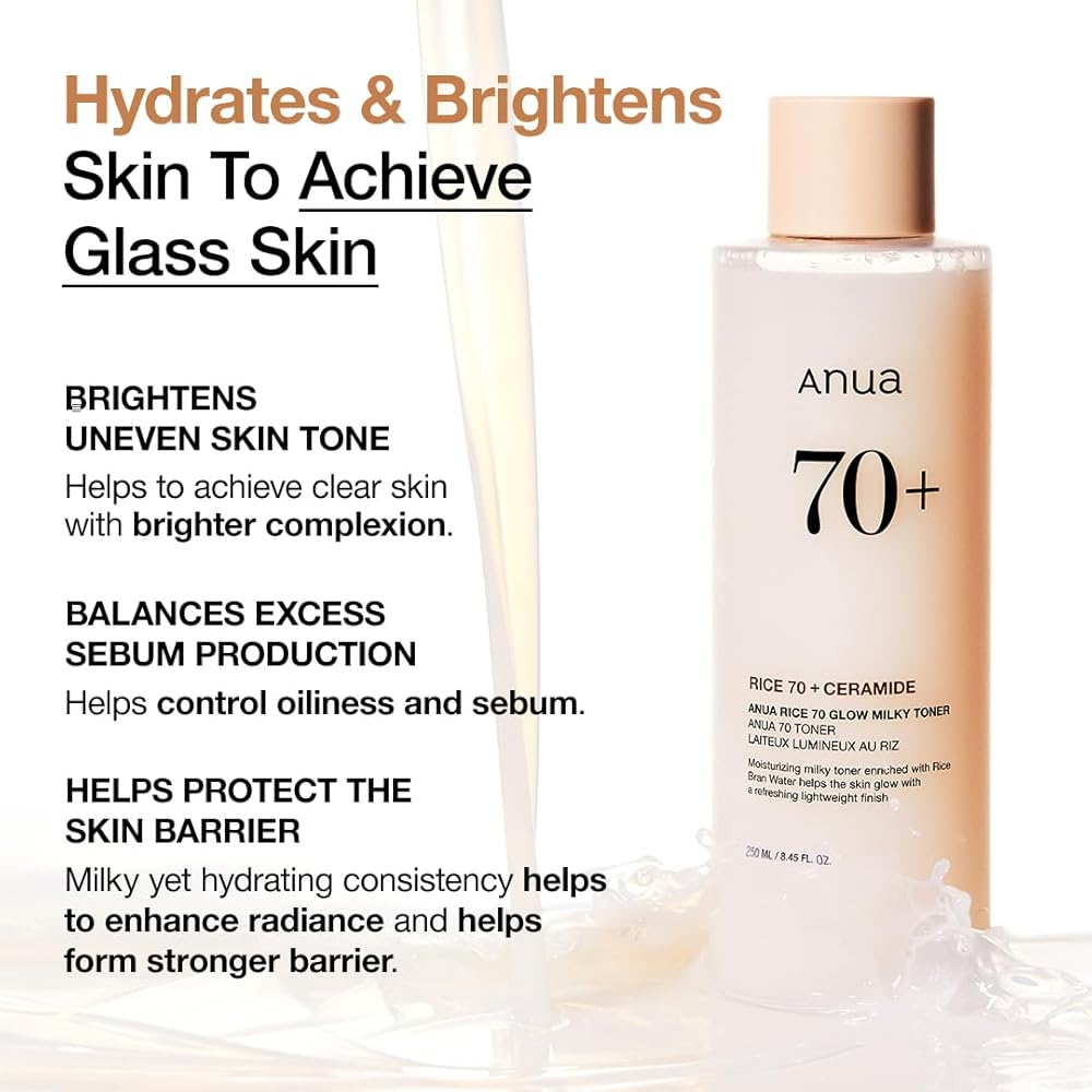 Anua Rice 70 Glow Milky Toner 250ml Hydrating Moisturizing Skin Tone Care Skincare