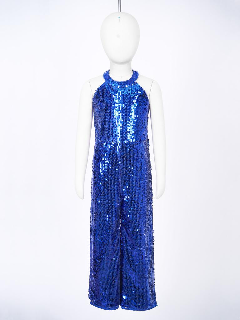 Children Sequin Jazz Ballet Dance Performance Costume Prom Party Playsuit Wide Leg Pants Fancy Dress-up Bodysuit