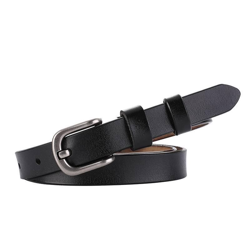Womens Cowhide Leather Belt With Classic Pin Closure And Slim Design For Casual Outfits