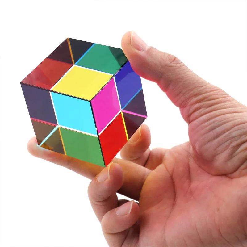 Scientific Magic Prism Cube 40Mm Hexahedral Crystal Magic Cmy Cube 3D Color Cube Photography Prism Office Desk Ornament Toy