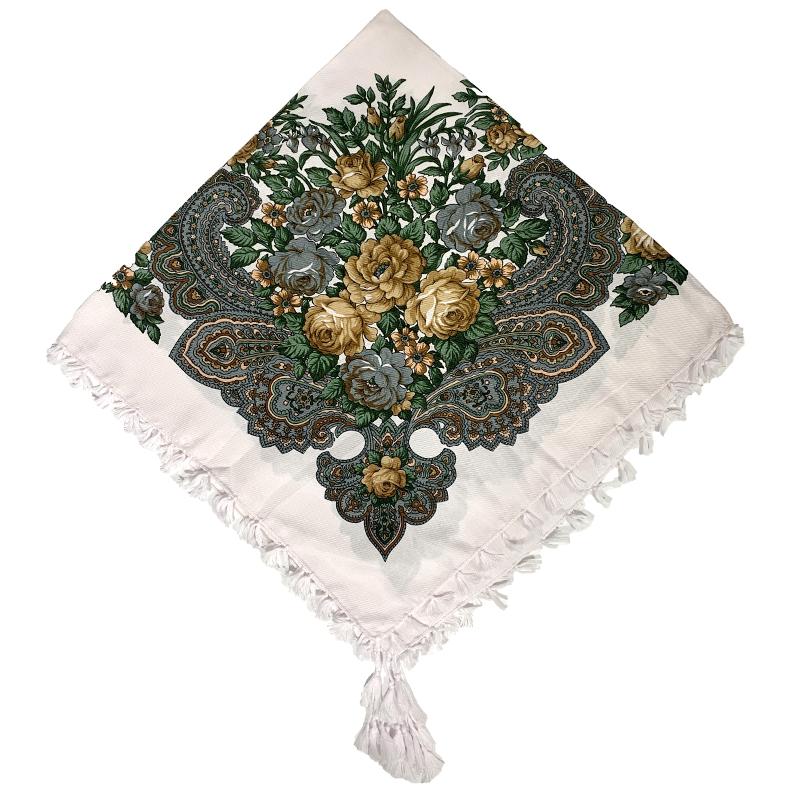 90*90см Короткая кисточка Цветочный принт Русский квадратный платок Женский Роскошный с цветочным принтом Бандана Шаль Украинский Платок Бабушки на голову