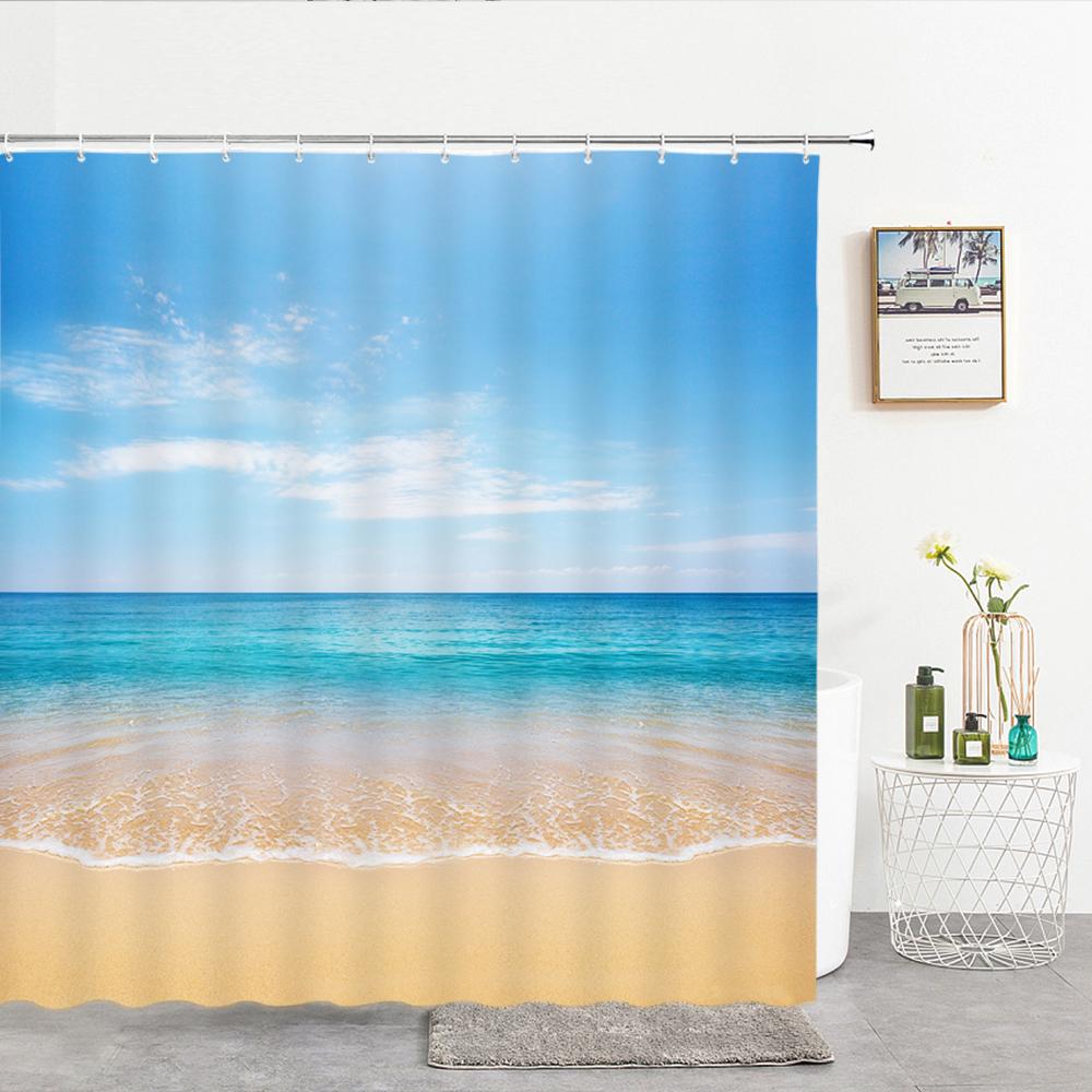 High Quality Sea Beach Shell Printed Shower Curtains starfish Bath Curtain Screen Waterproof Products Bathroom Decor with Hooks