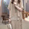 Linen Suit Two Piece Women 2023 Summer Cotton Linen Loose Large Size Suit