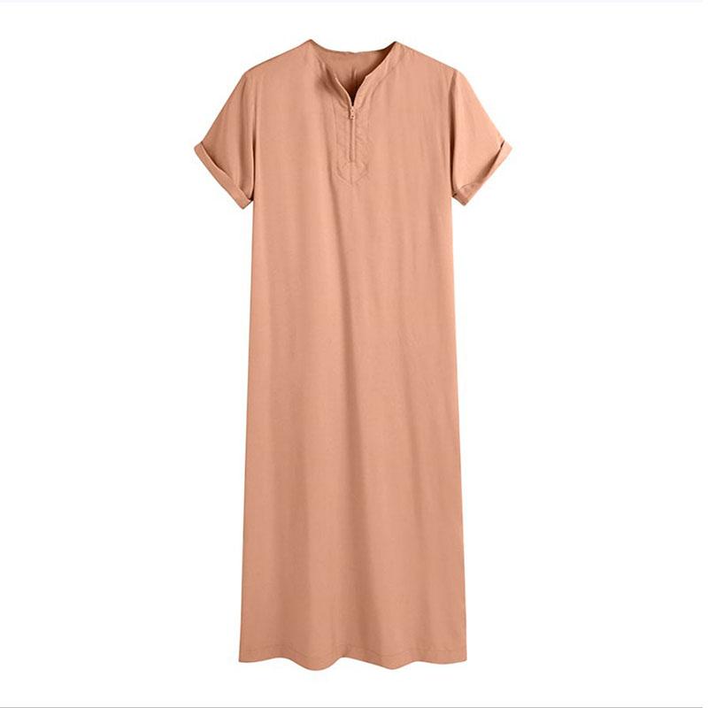 Халат с коротким рукавом Тобе чистый цвет Джубба платья мусульманский кафтан мужской арабский восточный исламский длинный халат средний