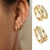 1 Pair Women Huggie Rhinestone Polished Smooth C-shaped Circle Earrings Electroplated Ear Decoration Jewelry