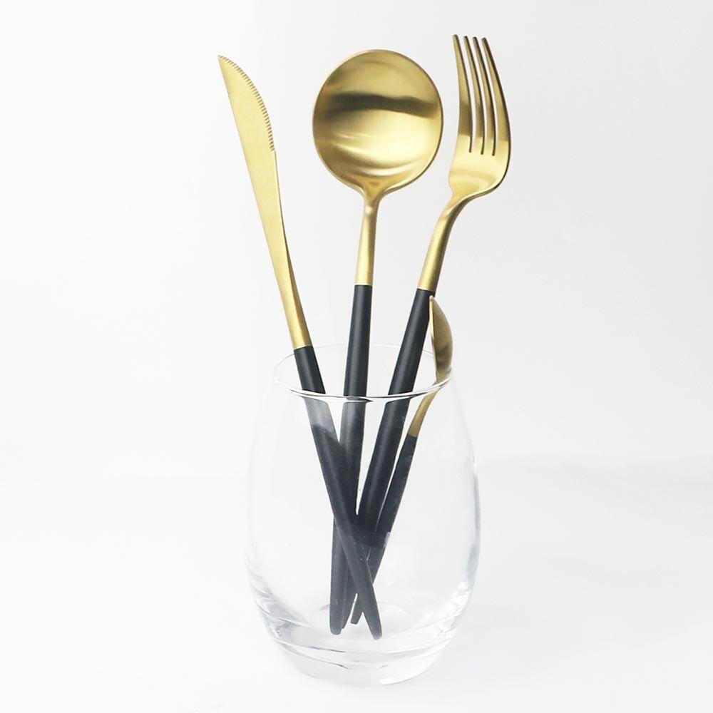 4Pcs/set Gold Cutlery Set Round Fork Knife Spoon Dinnerware Set 18/8 Stainless Steel Matte Tableware Set Wedding Flatware Set