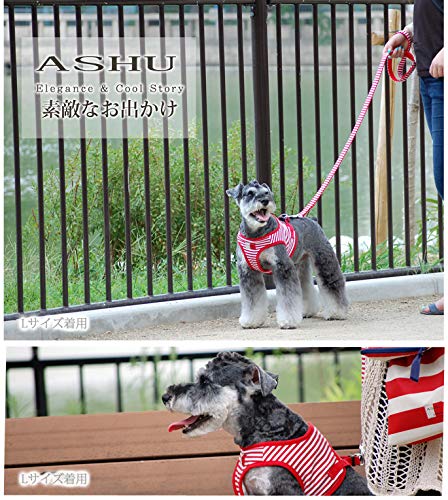 ASHU Поводок и шлейка для собак, Цвет: Красный Бордер, Tezukayama Houndcam (LL, XL), для средних собак (Надеть упряжь (LL: Обхват груди 52-60 см))