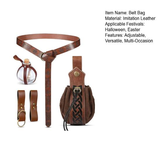 Ренессансный пояс с бутылочками для зелий, регулируемая поясная сумка из искусственной кожи, аксессуар для костюма на Хэллоуин или викинга