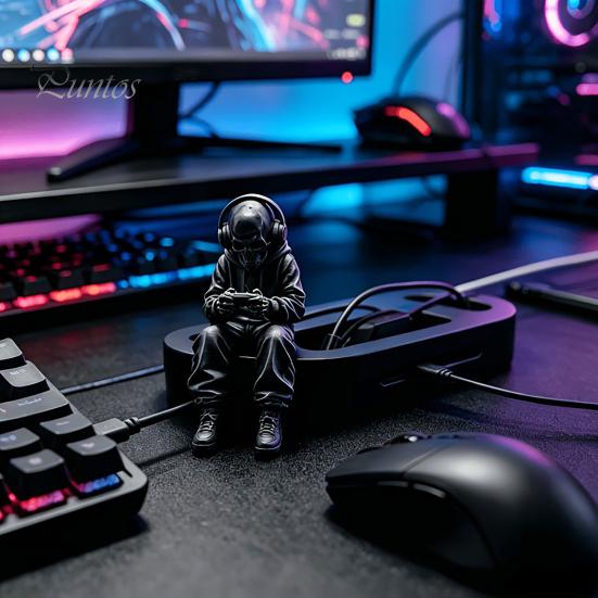 Стабильная игровая статуэтка 3D-печатная фигурка скелета Декор для стола, Сидящее игровое настольное украшение для комнаты геймера, Сидящий за компьютером и на краю стола