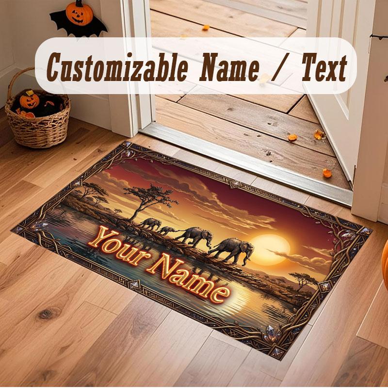 Mountain Landscape Theme Crystal Velvet Floor Rug Personalized Custom Name Text Warm Carpet Home Decoration