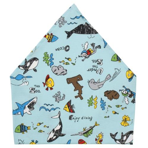 Nicomako Apron and Triangle Scarf Set, Ocean Design, Lunch Apron, Kids, Boys, Elementary School, Nursery, 120-140cm, Made in Japan, Size M, Sea Creatu