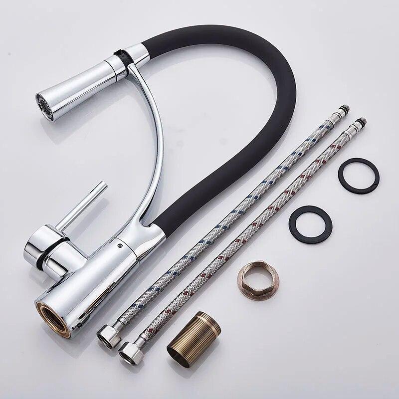 Black/Nickel/Chrome/Gold Rubber Kitchen Faucet Sink Faucet 360 Degree Rotation Pull Down Stream Sprayer Hot Cold Water Mixer Tap