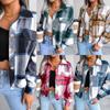Women Fall Winter Plaid Lantern Long Sleeve Woolen Jacket Single Breasted Loose Chic S-XL