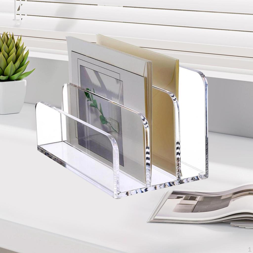 Acrylic Mail Sorter Stand Desk Organization Countertop Vertical Desktop Organizer Envelope Holder