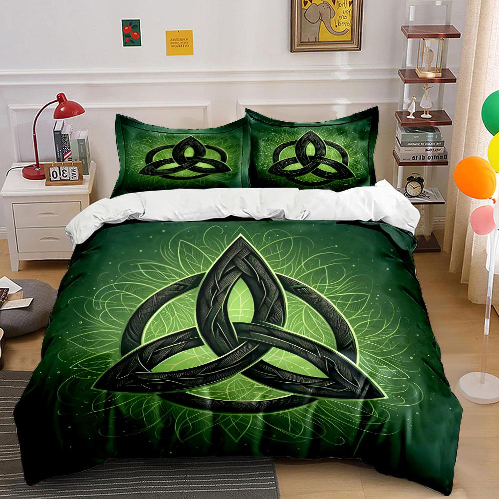"Green Celtic Design Home Decor" Bedding Set with 1 Duvet Cover 2 Pillowcases Single Double King Queen, Gift