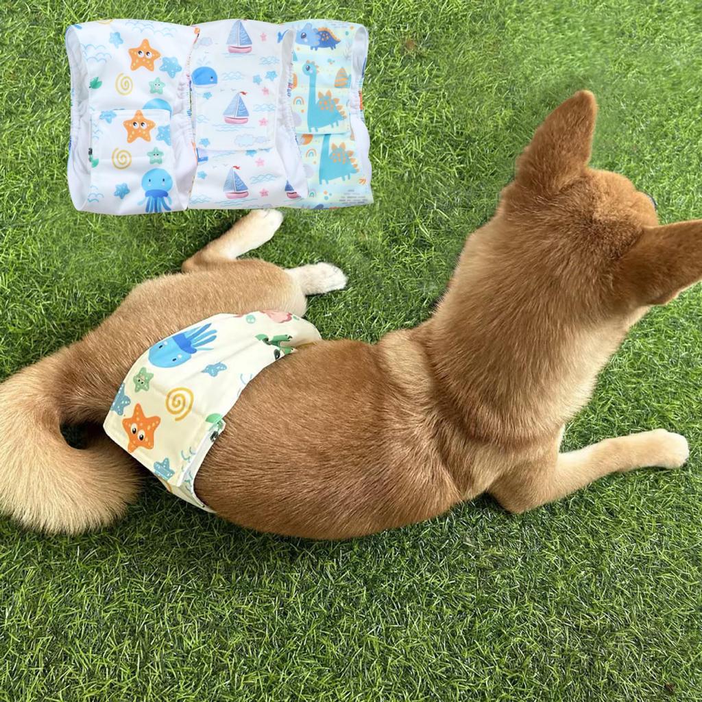 1/3pcs Washable Male Dog Physiological Pant Adjustable Belly Wrap Band Reusable Sanitary Diaper for Small Large Dog RandomColor