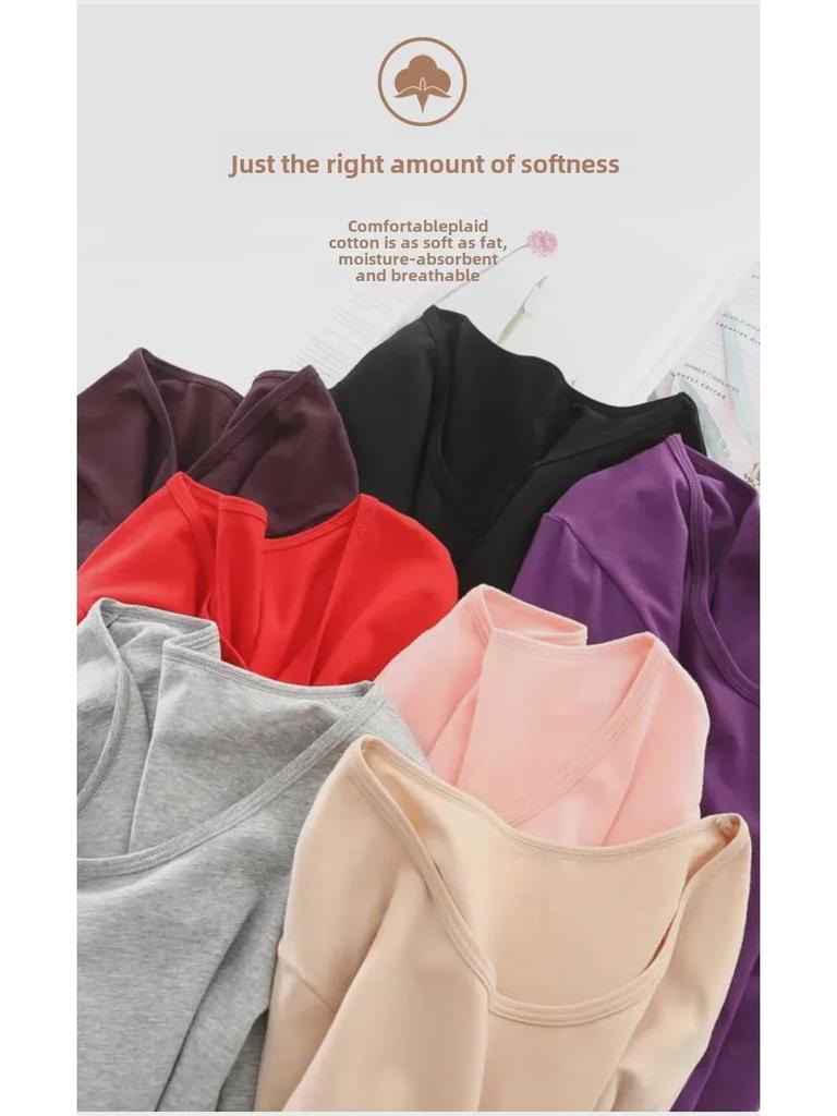 Женский термосвитер из чистого хлопка с длинными рукавами - круглый вырез, теплый топ на осень/зиму