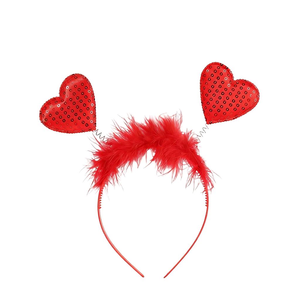 Heart Shaped Glitter Headband with Decorative Tinsel and Flexible Heart Accents for Costume Party Events and Celebrations
