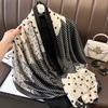 New Spring and Autumn Retro Floral Cranes Temperament Simulation Silk Large Long Scarf Sunscreen Outwear Shawl Female Silk Scarf