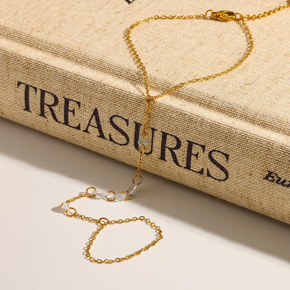 European and American water drop zircon stainless steel back chain plated with 18k gold light luxury finger bracelet niche design jewelry