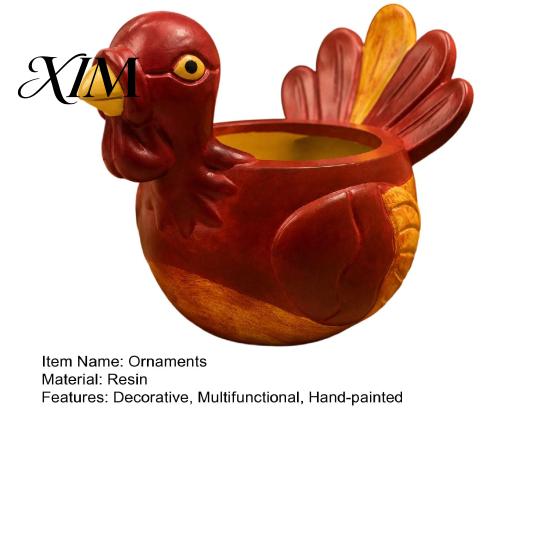 Crafted Harvest Festival Decor Hand-painted Resin Turkey Ornament for Thanksgiving, Autumn Desktop Storage Fall Themed Mantel Centerpieces Organizer,