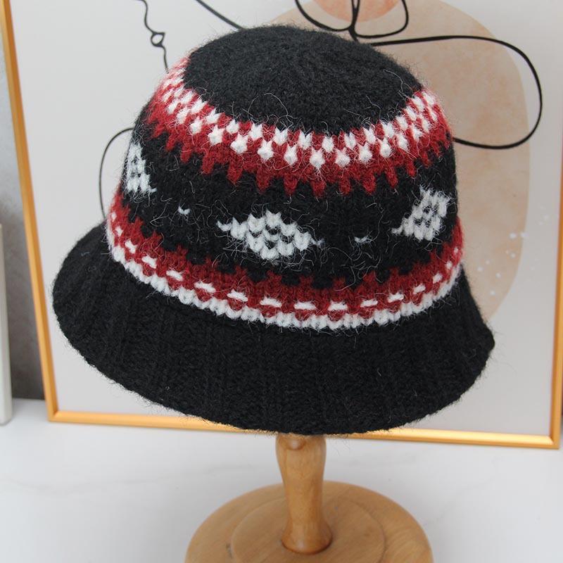 Винтажная вязаная панамка с жаккардовым узором в стиле Fair Isle, женская, осенне-зимняя, утолщенная, теплая, шерстяная, открывающая лицо, маленькая панамка