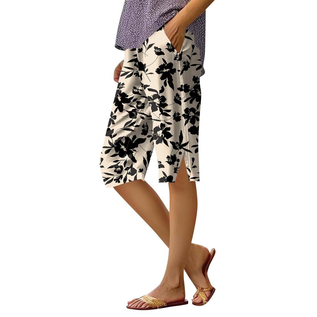 Женские брюки с принтом, модные повседневные шорты с карманами и эластичной резинкой на талии