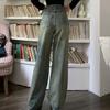 Женские джинсы с высокой талией, застежка-молния и пуговицы, сплошной цвет, свободные широкие брюки длиной до пола, ретро-стрессовые прямые карманы, мягкие цветные женские джинсовые брюки