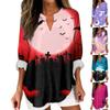 Women's Fashion Casual Halloween Print Drop Shoulder Long Sleeve V-Neck Ladies Tops