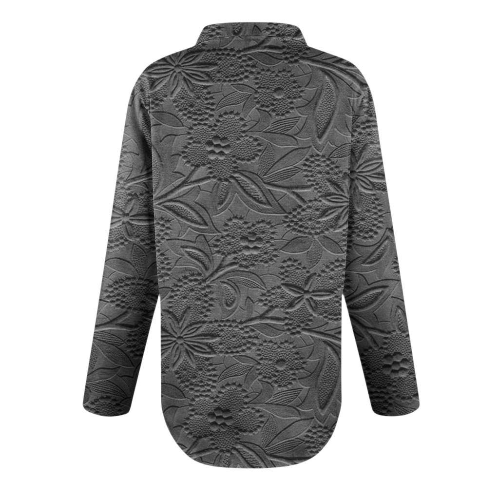 Women's Long Sleeve Shirt Button Vintage Floral Print Casual Hem Irregular Shirt Collar Top