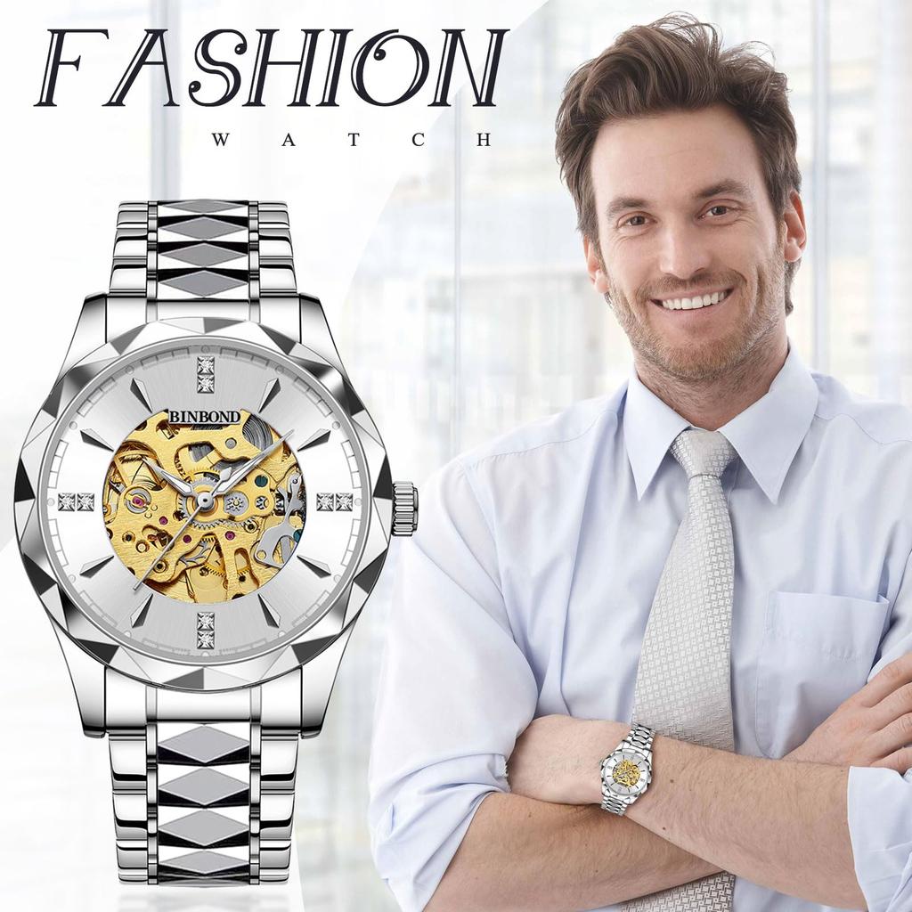 Automatic Skeleton 3ATM Waterproof Luminous Analog Stainless Steel Simple Stylish Casual Business Fashion Accessories Birthday Anniversary Christmas