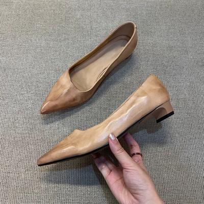 Версия из овчины~ Минималистичный стиль, полированная светлая горловина, туфли-лодочки с острым носком, женские, весна-осень 2025, темпераментный средний каблук, рабочая обувь для通勤