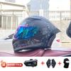Full Face Motorcycle Helmet With Rear Wing Bluetooth Headset Men All Season Electric Bike Motorbike Riding Safety Gear