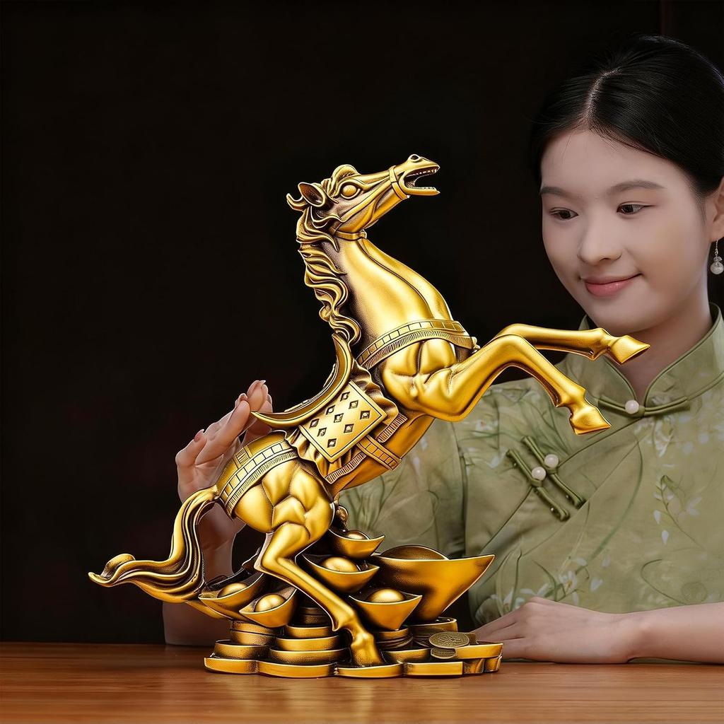 Brass Fortune Horse Feng Shui Statue – Symbol of Success, Prosperity & Career Advancement, Figurine for Home, Office Desk or Living Room, Gift for