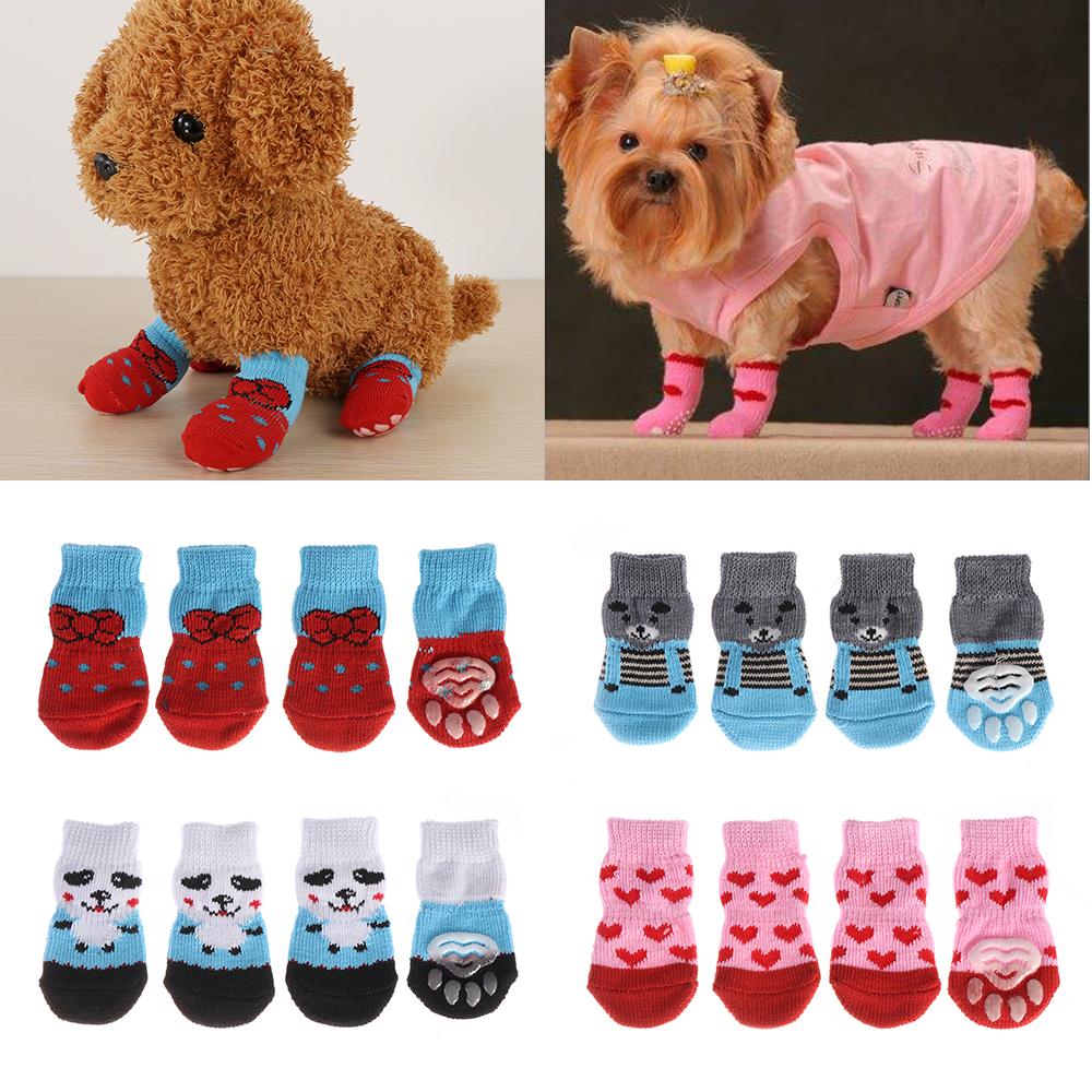4Pcs/set New Pet Supplies Candy Color Anti-Slip Knitted Socks Puppy Boots Dog Shoes