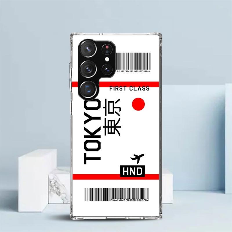 Travel Ticket Label Phone Case For Samsung Galaxy S24 S25 Edge S26 Ultra S22 S23 Plus S21 + S20 FE Soft TPU Back Cover Galaxy S2