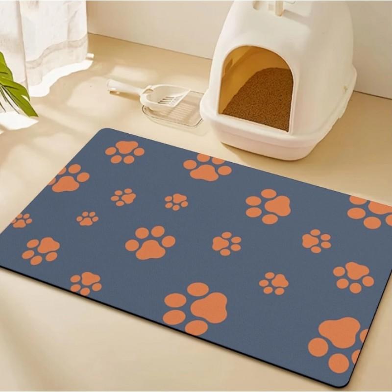 Non-Slip Pet Feeding Mat Cats Dogs Waterproof Easy-Clean Silicone-Backed Fabric Food Bowl Pad