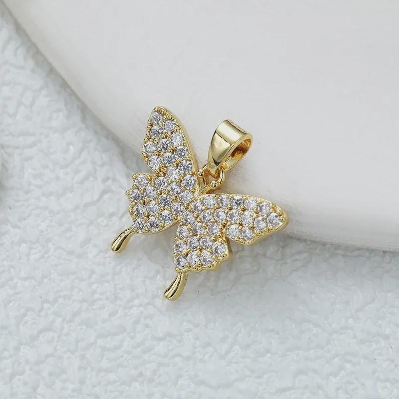 Подвеска-бабочка из позолоченной меди с цирконием для самостоятельного изготовления украшений