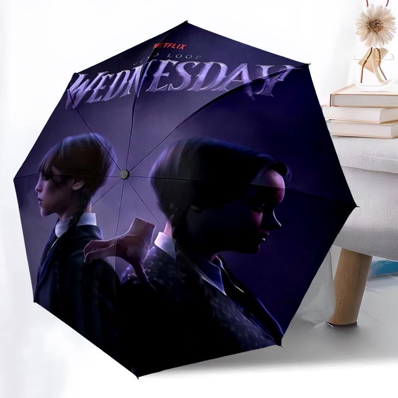 1pc Wednesday Addams Pattern Automatic Umbrella is Fashionable and Good-Looking, a Portable 3-Fold Umbrella, Suitable for Travel and Daily Use, a Trav