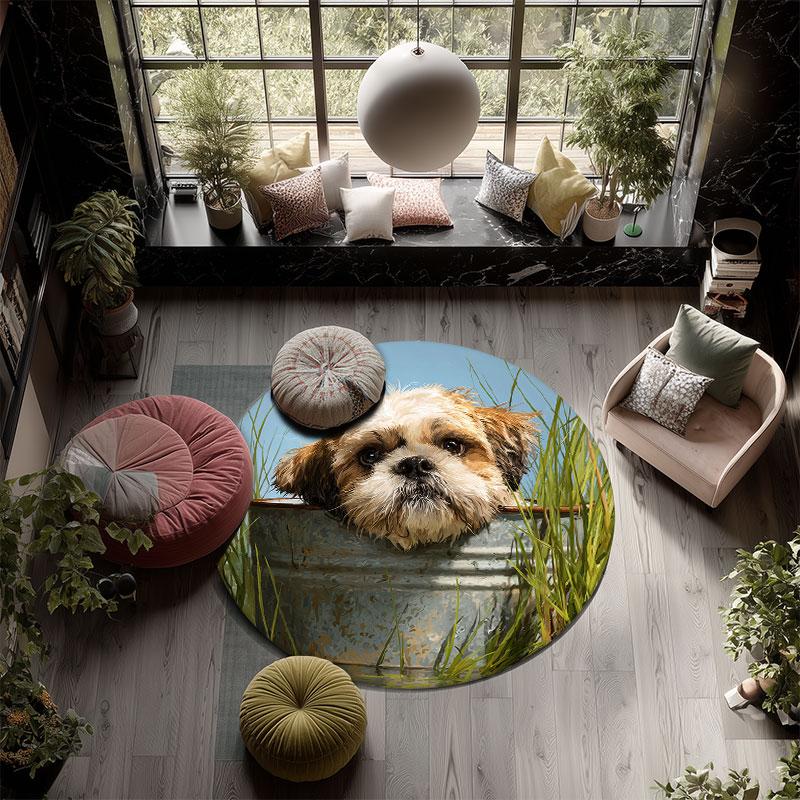 Shih Tzu pattern round rug,Carpet Rug for Living Room Bedroom Playroom ,Non-slip Floor Mat,Holiday Gifts and Birthday Gifts.