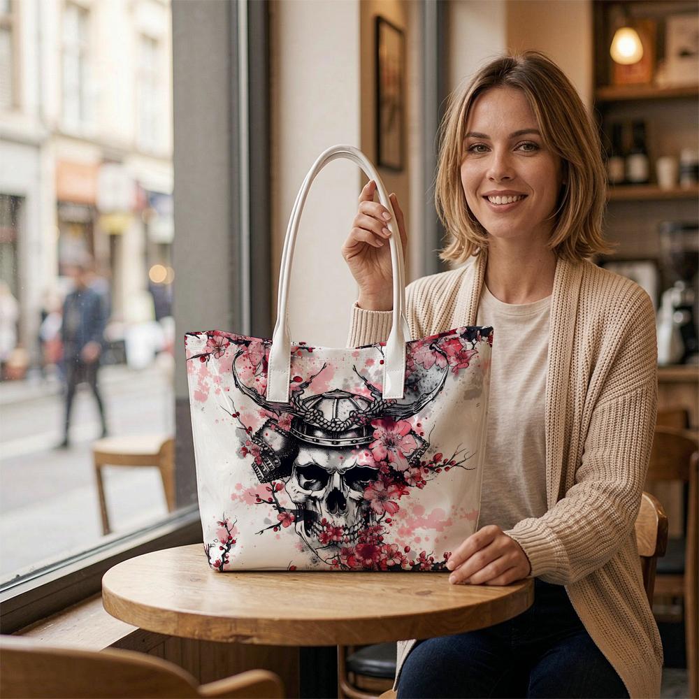 Japanese Style Skull Pattern Tote Bag Large Capacity Daily Casual Handbag For Women Fashion Shoulder Bag