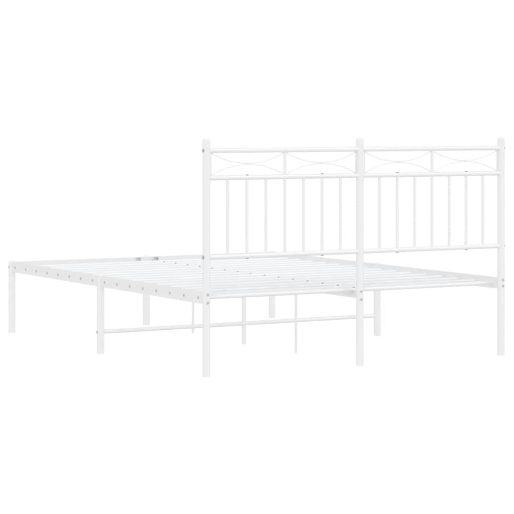 Metal Bed Frame with Headboard White 135x190 cm
