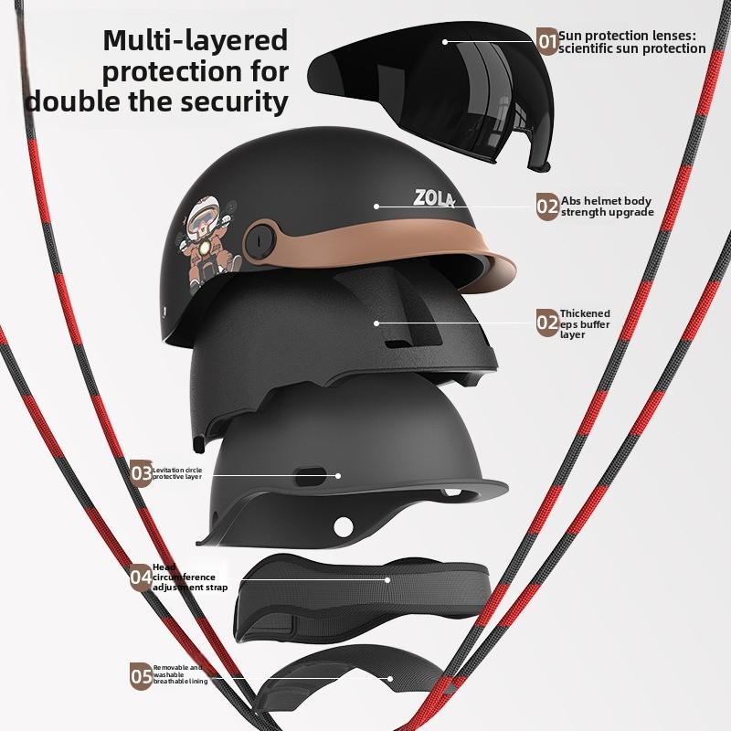 Electric Car Men and Women Hard Hat Battery Motorcycle Sunscreen Lightweight Half Helmet Ear Protectors Riding